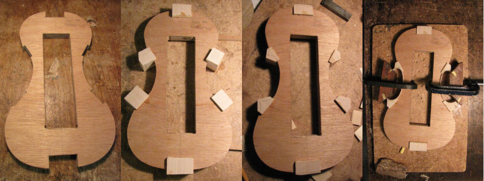 Every pupil will complete a rib structure on a first course, even if making a cello. Here we see the evolution of a rib garland. The first four stages are shown here from the basic mould to the centre ribs being glued in.