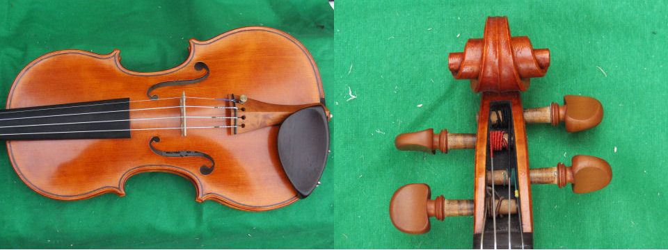 A Nicolas Gagliano copy made by Christopher Beament. Nicolas Gagliano was a Neopolitan maker and had a very distinctive style. The arching is full, the c-bout very small and the scroll very ornate.