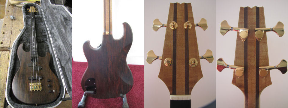 A custom one off fretless bass guitar made by Christopher Beament