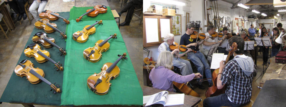On one evening normally towards the end of the course instruments made by pupils are on display and a professional player is invited in to try them out. On the Saturday afternoon for those that can stay on some informal music making takes place.